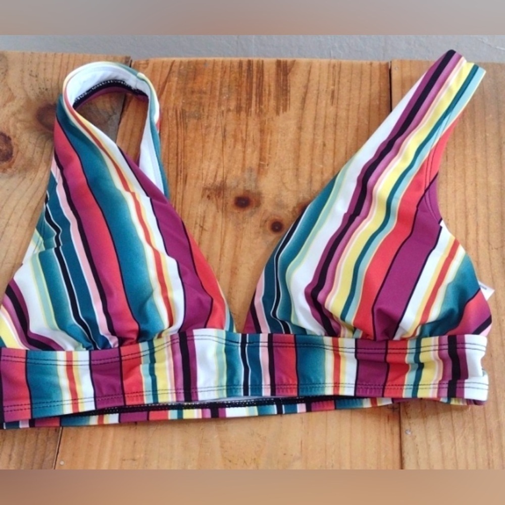 ASOS Colorful Striped B Neck Bikini Top Size Large Swimwear - Picture 2 of 11